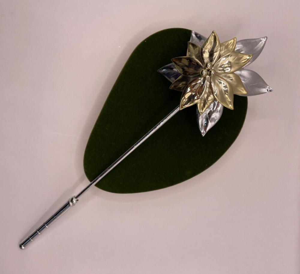 Vintage Department 56 Silver & Gold Tone Poinsettia Christmas Candle Snuffer